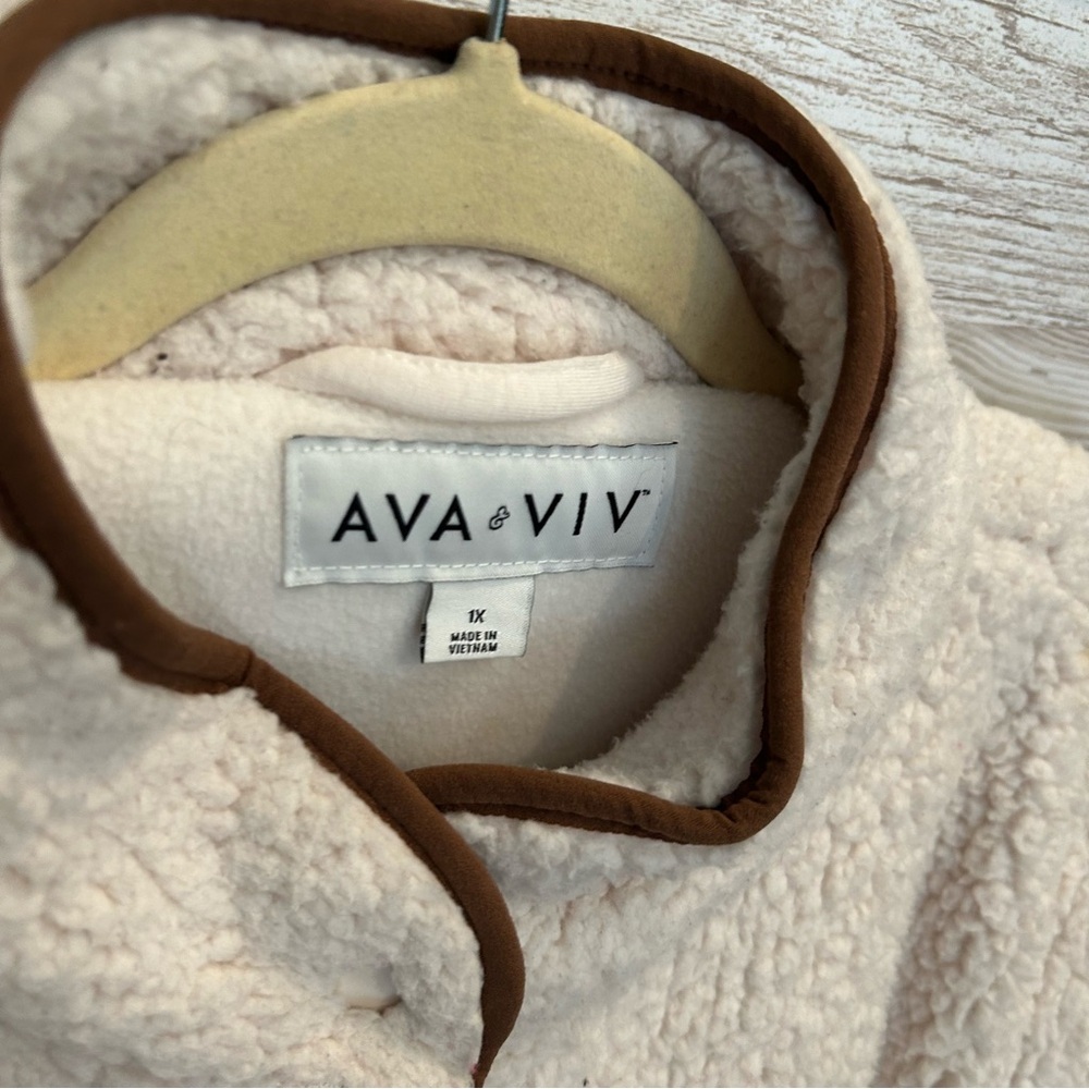 Ava Viv Sherpa Beige Jacket Waist Length Snap Close Mock Neck Womens Plus 1X - Picture 5 of 5